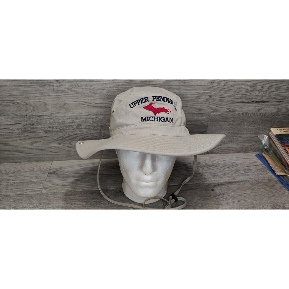 Upper Peninsula Michigan UP Map Sun Boonie Hat J Hats Beige Safari Outback 60cm